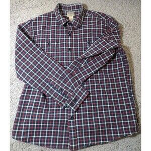 L.L. Bean Shirt Mens L Button Up Traditional Fit Plaid Flannel Red White Blue